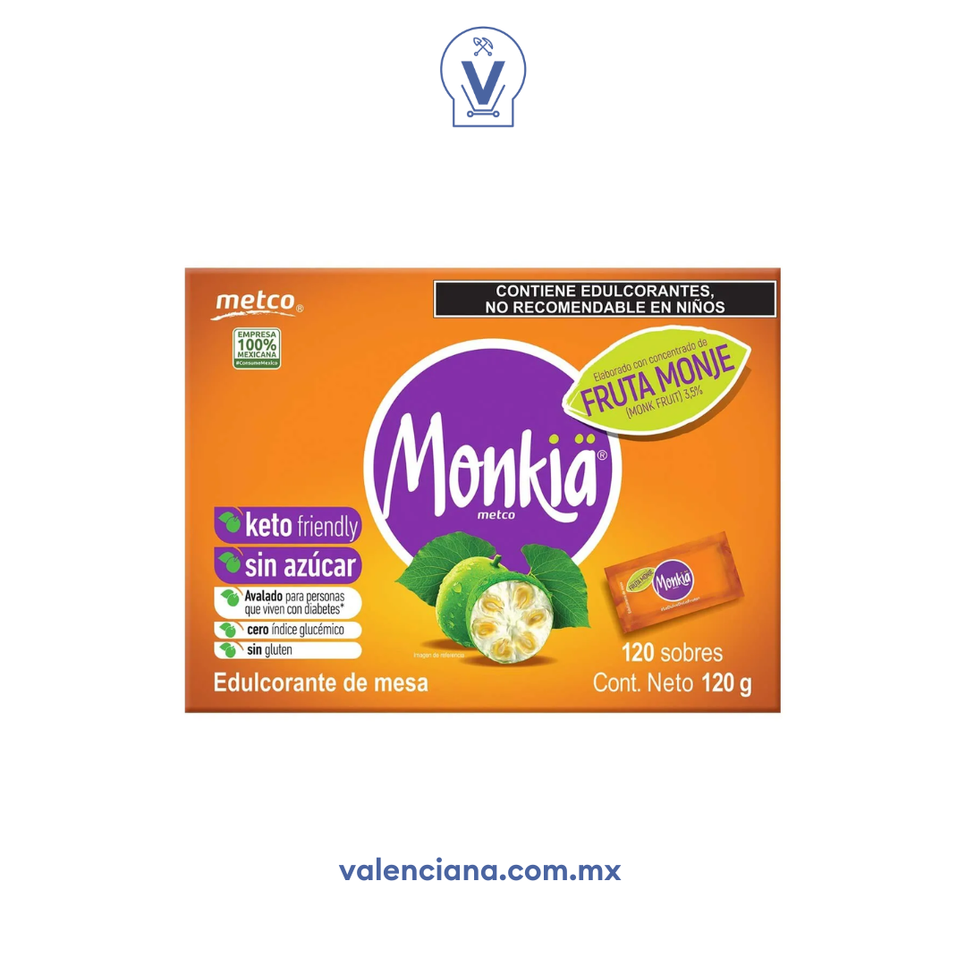 Azúcar Monkia Metco caja con 120 Sobres de 1 gr