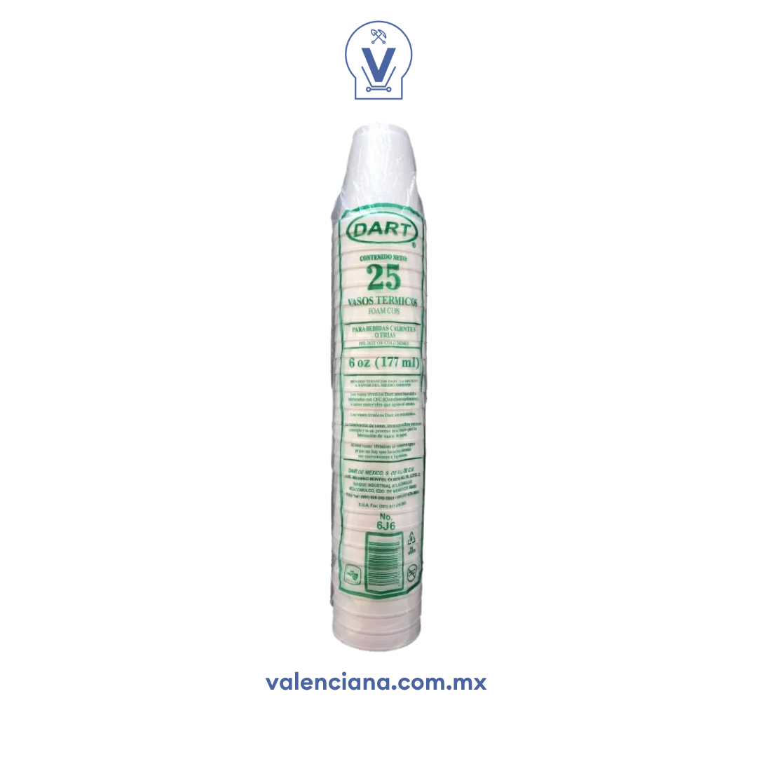 Vaso de Unicel Dart de 177 ml 25 Piezas