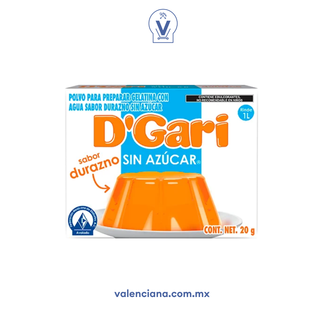Gelatina de Durazno sin Azucar D´Gari 2 Sobres de 10 gr