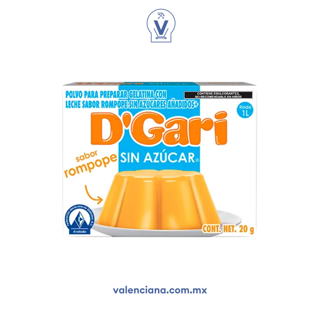 Gelatina de Rompope sin Azucar D´Gari 2 Sobres de 10 gr