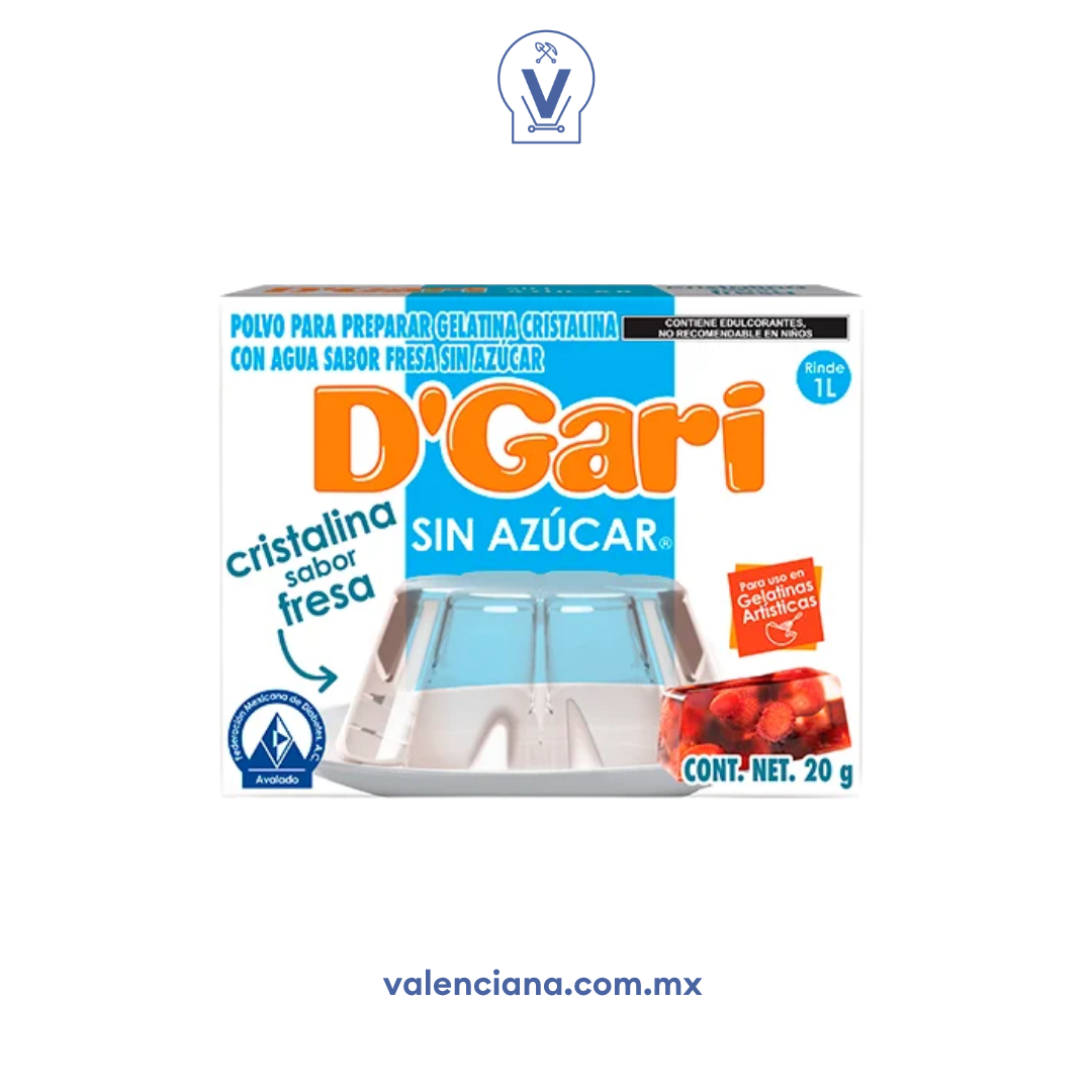 Gelatina Cristalina Sabor Fresa sin Azucar D´gari 2 Sobres de 10 gr