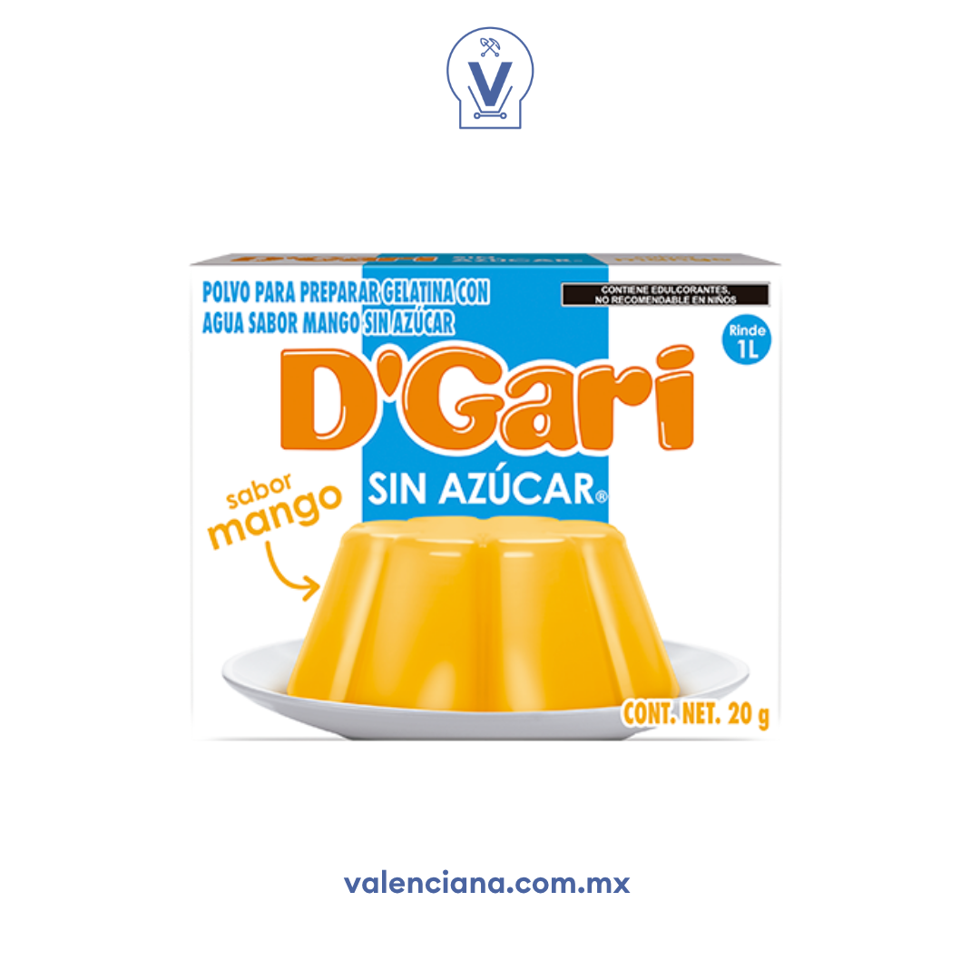 Gelatina Sabor Mango sin Azucar D´gari 2 Sobres de 10 gr