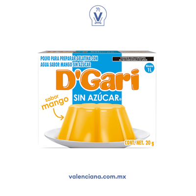 Gelatina Sabor Mango sin Azucar D´gari 2 Sobres de 10 gr